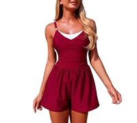 Maillot de Bain Une pièce féminin élégant et Sportif Design Sobre avec Une Couverture intégrale et des Lignes épurées (Red, M)