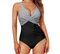 Maillot De Bain Une Pièce Femme 1 Pieces Gainant Ventre Plat Maillots Froncé Vintage Rembourré Push Up Amincissante Monokini Col en V Pas Cher Swimwear De Plage Été