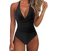 Maillot de Bain Une pièce Femme Dos Nu Sexy Lien croisé au Dos Double Couleur Bloc Stretch Seconde Peau pour Sport nage