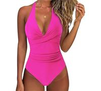 Maillot de Bain Une pièce Femme Dos Nu Sexy Lien croisé au Dos Double Couleur Bloc Stretch Seconde Peau pour Sport nage