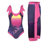 Maillot de Bain Une Pièce Femme Haut Femme Sexy Femmes Abstrait Imprimé 1 Pièce Maillots de Bain + 1 è Cover Up Deux èces Imprimé Maillot Culotte Menstruelle Maillots (Pink,L)