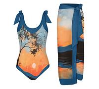 Maillot de Bain Une Pièce Femme Haut Femme Sexy Femmes Abstrait Imprimé 1 Pièce Maillots de Bain + 1 è Cover Up Deux èces Imprimé Maillot Culotte Menstruelle Maillots (Navy,S)