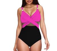 Maillot de Bain Une Pièce Femme Robe de Bain Femme Maillot en métal pour Femme, Modeste, Amincissant, Couverture complète, en Culotte Menstruelle Maillots Sexy (Hot Pink, XL)