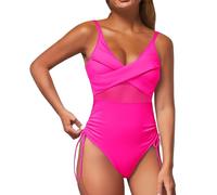 Maillot de Bain Une Pièce Femme Robe Grande Taille Trendy Swimsuit for Women Deep V Neck Sexy Mesh Patchwork Monokini Comfy Breathable Bathing Suits Vetement Femme Grande Taille Maillots de (Pink, M)