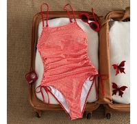 Maillot de bain une pièce flatteur pour femme, style fille mignonne, décontracté vacances, jeune, imprimé floral aléatoire, plage bord de mer, avec lien à nouer, coupe slim, dos nu L,M,S,XLCarreauÉtof