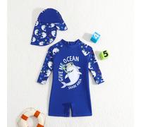Maillot de bain une pièce imprimé requin dessin animé pour bébé garçon avec chapeau pour la plage ou la piscine 6-9M,9-12M,12-18M,18-24M,2-3YAnimal,Cartoon,Portrait,LettresÉtoffe