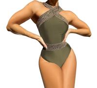 Maillot de Bain Une Piece Maillot de Bain Gainant Women Swimwear Front Over Swimsuits Hollow Bathing Suits Monokinis Shorty Menstruel Maillots Shorty (Green,XL)