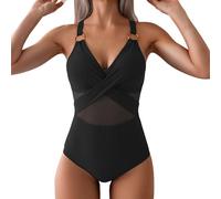Maillot de Bain Une Piece Manche Longue Femme Maillot de Bain pour Femmes, col en V, Bretelles, Bikini Transparent, contrôle des Hanches sur Le Culotte de Bain Menstruelle Maillots de (Black, XXL)