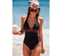 Maillot de bain une pièce noir à col plongeant et jambe standard Noir M