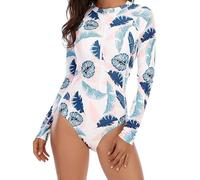 Maillot de bain une pièce pour femme à manches longues Rash Guard UV avec fermeture éclair - Protection UV - Pour la natation, la plage, le surf - Haut de maillot de bain - Protection UV - UPF 50+