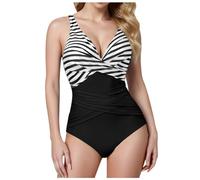Maillot de Bain Une pièce pour Femme Le contrôle du Ventre Push up Maillot de Bain 1 Pieces Femme Amincissante Slim Elégant Vintage Ruché Effet Halter Rembourré Swimsuit