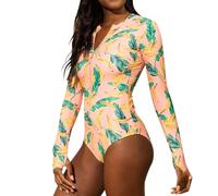 Maillot de bain une pièce pour femme - Manches longues - Rash Guard UV - Blouson avec fermeture éclair - Protection UV - Maillot de bain pour la natation - Maillot de bain pour le surf - Haut de