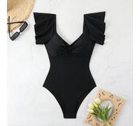Maillot de bain une pièce pour femmes pour l'été à couleur unie avec buste froncé et volants, design simple et élégant pour les vacances / la station balnéaire L,M,S,XLUnicoloreÉtoffe