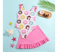 Maillot De Bain Une Pièce Pour Fille Pré-adolescente Avec Imprimé Donuts Et Volants, Avec Jupe De Plage 8Y,9Y,10Y,11-12YCartoon,PortraitTissu tricoté