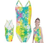 Maillot de Bain Une Pièce pour Fille,Vêtements de Plage Fille avec Bretelles Croisées dans Le Dos,Motif Tie-Dye Coloré et éLégant,pour 9 Ans/128-134cm