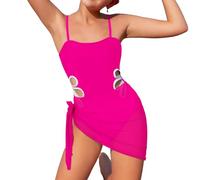 Maillot de Bain Une pièce pour Filles avec Jupe Cache-Maillot de Bain de Couleur Unie à séchage Rapide pour Fille Bretelles réglables #F5