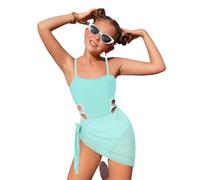 Maillot de bain une pièce pour filles avec jupe cache-maillot de bain de couleur unie à séchage rapide pour fille bretelles réglables