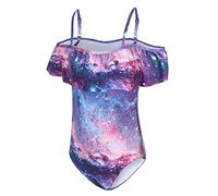 Maillot de bain une pièce pour filles - Tee-ange - Imprimé tie dye - Épaules dénudées - Pour filles de 5 à 16 ans, Purple Cosmic, 15-16 ans