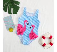 Maillot de bain une pièce rayé avec impression de flamant rose pour fille d'été à la plage 6Y,7Y,4Y,5Y,2-3YAnimal,Cartoon,Portrait,Géométrique,Plantes,FlamantPolyester