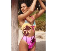 Maillot de bain une pièce tropical à col V et jambe extra haute Fuschia M