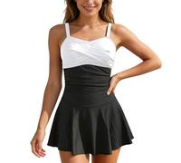 Maillot de Bain Une Pieces pour Femme Rétro Jupe avec Volantée Contrôle du Ventre Push Up Col en U,Maillot De Bain