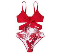 Maillot de Bain Ventre Plat 1 Piece Femme Sexy Maillot de Bain Bikini Une Pièce Femme Sexy Concise Summer Swimwears Tankinis Set Robe Grande Taille Maillots (Wine,L)
