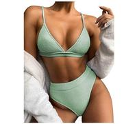 Maillot De Bain Ventre Plat Transbronzant Maillot de Bain Push-up Bikini Solid Set Pad Femmes Sexy Beachwear Swimwears Swimwears Tankinis Set Shorty De Bain Femme Tankini Bas Tanga (Green, L)