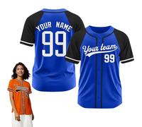 Maillot de Baseball Personnalisé Imprimé Nom Numéro Chemises de Baseball Chemise à Boutons pour Hommes/Femmes/Jeunes S~7XL (FR/ES, Alpha/Lettres, Taille Unique, 12)