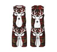 Maillot de basket-ball 2 pièces pour homme Motif tartan à carreaux Merry Christmas, Noir/blanc, X-Large-5X-Large