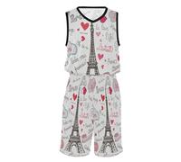Maillot de basket-ball avec insignes Paris Tour Eiffel pour homme et femme Respirant, Badges Paris Tour Eiffel Amour, L