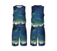 Maillot de basket-ball Celestial Night Sky pour homme 2 pièces avec gilet de basket-ball et short de sport, noir, S-5XL
