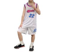 Maillot de Basket Enfant 2 Pieces débardeur Shorts et Bermudas Ensemble Basket Enfant Garcon 1-14 Ans Tshirt sans Manche Bas Tenue Basket Enfant Garcon Vetement Basketball (White, 5-6Ans)