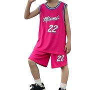 maillot de basket enfant 2 pieces débardeur shorts et bermudas ensemble basket enfant garcon 1-14 ans tshirt sans manche bas tenue basket enfant garcon vetement basketball (Red, 3-4Ans)