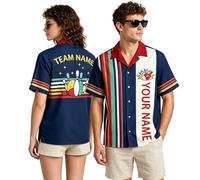 Maillot de Bowling personnalisé avec nom et Logo - Chemise de Bowling rétro hawaïenne pour équipe, Polo Manches Courtes - Tenue de Bowling sur Mesure Cadeau pour Homme et Femme (A-03)