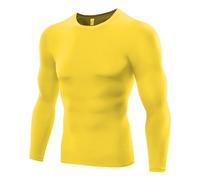 Maillot de compression à manches longues pour homme - Confortable - Coupe ajustée - Comprime les zones musculaires - Aide à la performance - Produit officiel Pure Blue, jaune, 3XL