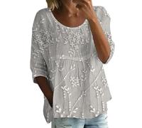 Maillot de corps à manches longues pour femme - Imprimé - T-shirt à manches mi-longues et col rond - T-shirt ample à manches 3/4 - Grande taille - Chemisier enveloppant pour femme, beige, M