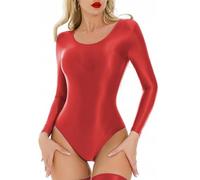 Maillot de corps brillant manches longues pour femmes, body scintillant col rond sensuel et coupe haute, combinaison de danse élastique uni à éclat, tenue moulante yoga et à l'exercice en salle gym
