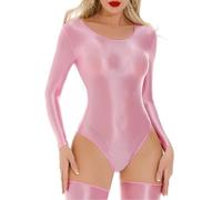 Maillot de corps brillant manches longues pour femmes, body scintillant col rond sensuel et coupe haute, combinaison de danse élastique uni à éclat, tenue moulante yoga et à l'exercice en salle gym