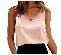 Maillot de corps Femme Débardeur Satin Bretelles Basique Gilet d'été Chemise Décontractée Col V Blouses sans Manches Carreaux Femme Hiver, beige, XXL