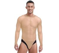 Maillot De Corps Homme Body String Transparent sous-Vetement Collant Bodysuit Sport Mankini Jockstrap Ouvert Gay Slip Ensemble Jumpsuit Clubwear Ecru B XL