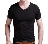 Maillot De Corps Homme Modal Manche Courte T-Shirts Tee Col en V Sports Fitness Haut Grande Taille Noir 5XL