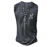 Maillot De Corps Homme - Mode D'Été pour Rétro Vieux Basique Bouton Patte Petit Imprimé Chemise sans Manches T-Shirt Gilet Rétro (Dark Gray XXXL)