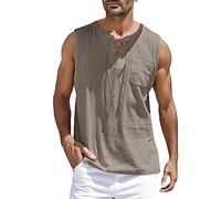 Maillot De Corps Homme - Printemps Et Été Hauts Sport Décontracté Haut sans Manches Coton Lin Gilet Solide Fitness Muscle Débardeur (Dark Gray M)