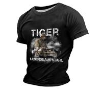 Maillot de corps pour homme - Bleu - Décontracté et confortable - Avec col rond et manches courtes - Style chasseur de tigre allemand de la Seconde Guerre mondiale, Noir , XXL