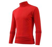 Maillot de corps thermique à manches longues pour homme - Doux et respirant - Chaud - Col roulé - Doux - Automne - Hiver - Élastique - Sous-vêtements thermiques - Haut de compression, R rouge., L