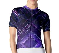 Maillot de cyclisme à manches courtes pour femme - Imprimé géométrique - Hauts tendance et respirants, Géométrie Mech Violet, M