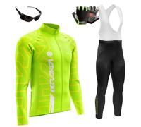 Maillot De Cyclisme à Manches Longues pour Homme + Pantalon à Bretelles Rembourré 9D, Ensemble De Vêtements De Course De Cyclisme (10,3XL)