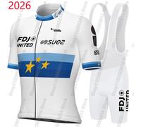 Maillot de cyclisme Europe FDJ United Suez 2026 - Ensemble d'été pour vélo de route, tenue de cyclisme avec short à bretelles, VTT, Ropa Maillot Pnats 1