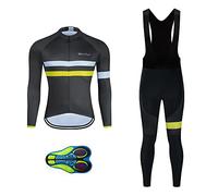 Maillot de Cyclisme + Pantalon Homme Manche Longue Tenue Cycliste Rembourrage Équipement Ensemble pour Velo VTT de Sport Respirant Confortable