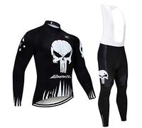 Maillot de Cyclisme + Pantalon Homme Manche Longue Tenue Cycliste Rembourrage Équipement Ensemble pour Velo VTT de Sport Respirant Confortable